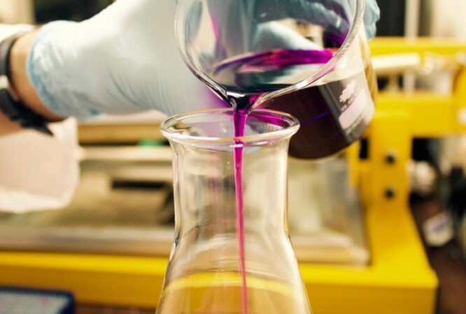 Mixing chemicals in beaker