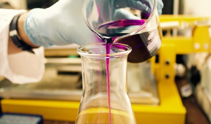 Mixing chemicals in beaker